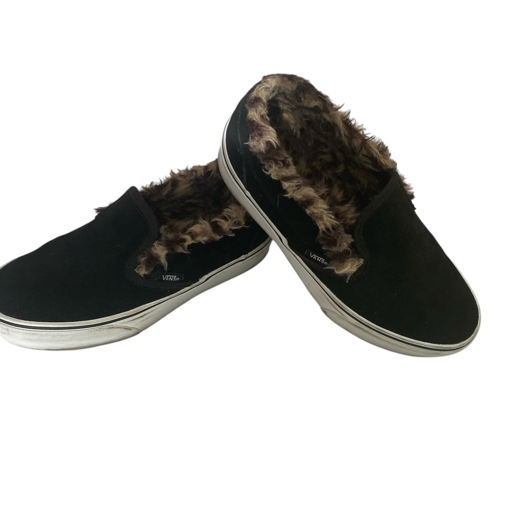Vans Black Slip-On Shoes with Faux Fur